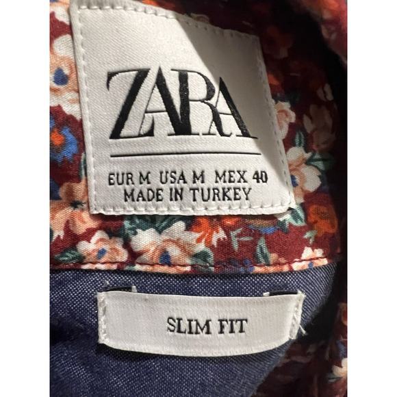 Zara Button Up Shirt Floral Pattern‎ Slim Fit Medium - Picture 5 of 5